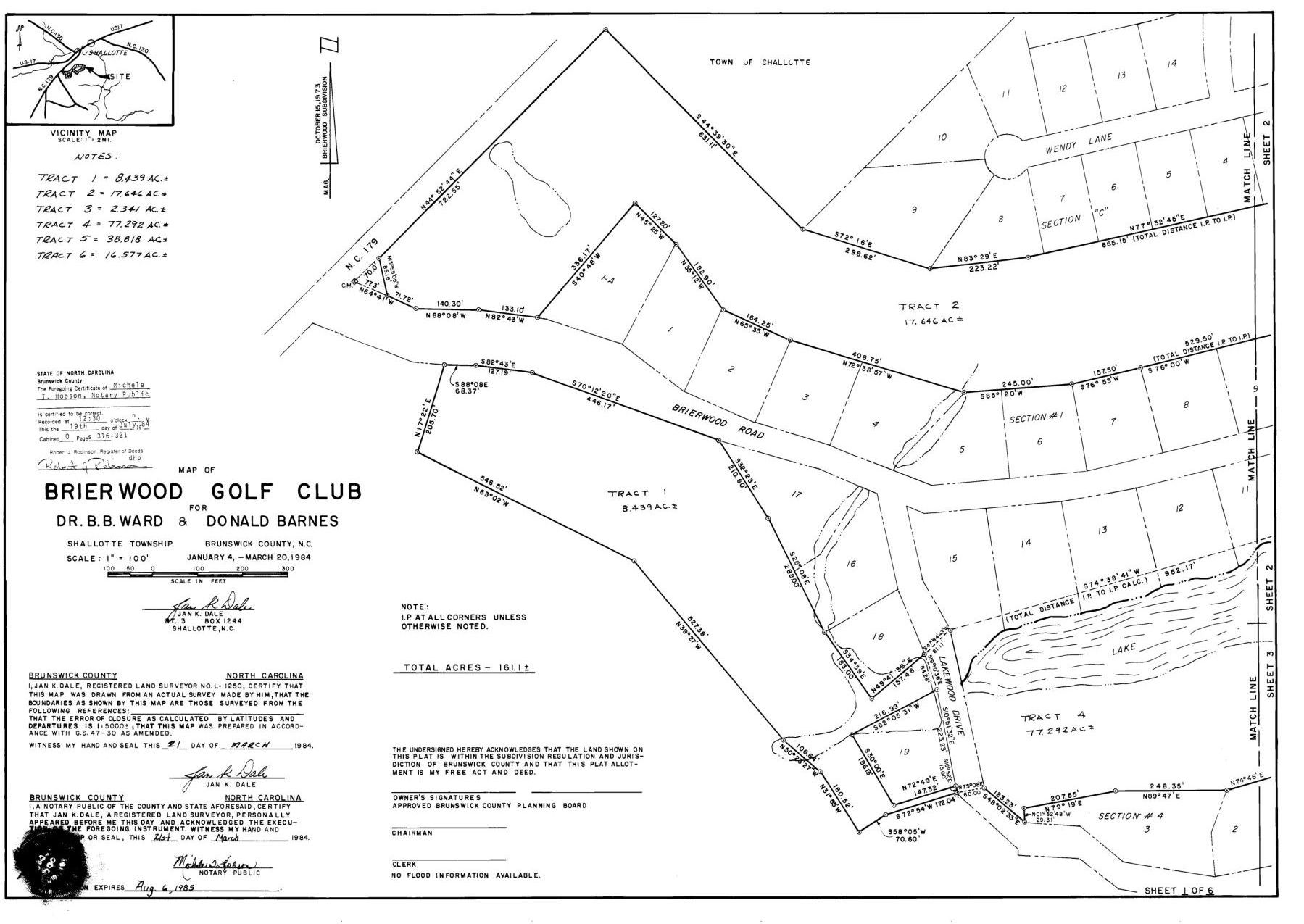 Map of Brierwood Golf Club for Dr. B. B. Ward and Donald Barnes, 1984